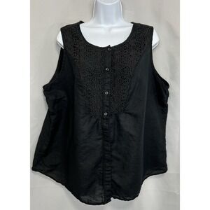Croft & Barrow Top Tank Black Womens Sz 1X Plus Linen Crochet Lightweight‎